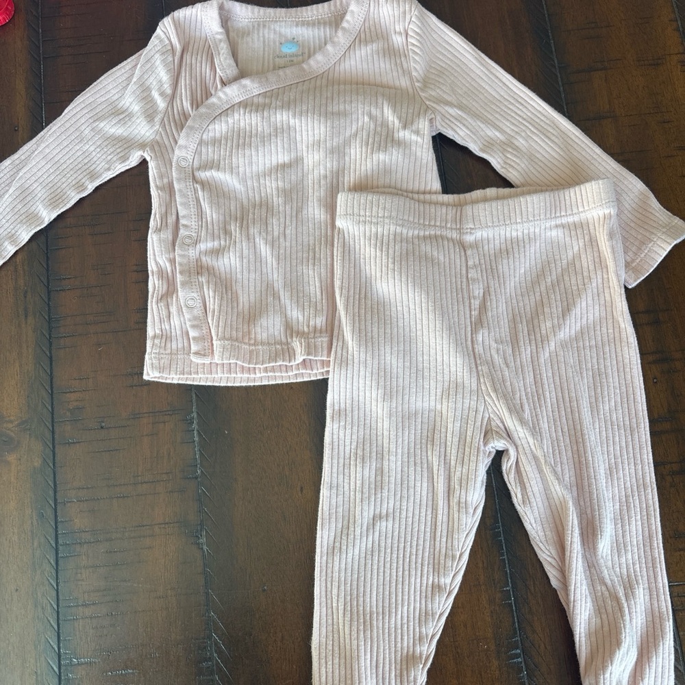 Cloud Island Ribbed Pink Pajama Set
